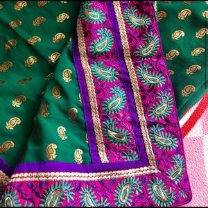 Green and Pink Saree, blouse and petticoat